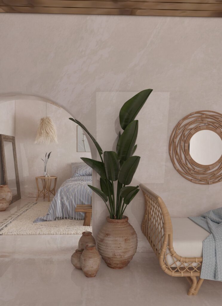 beach house mediterranean bedroom interior, 3d rendering. beach house mediterranean bedroom interior, 3d rendering.