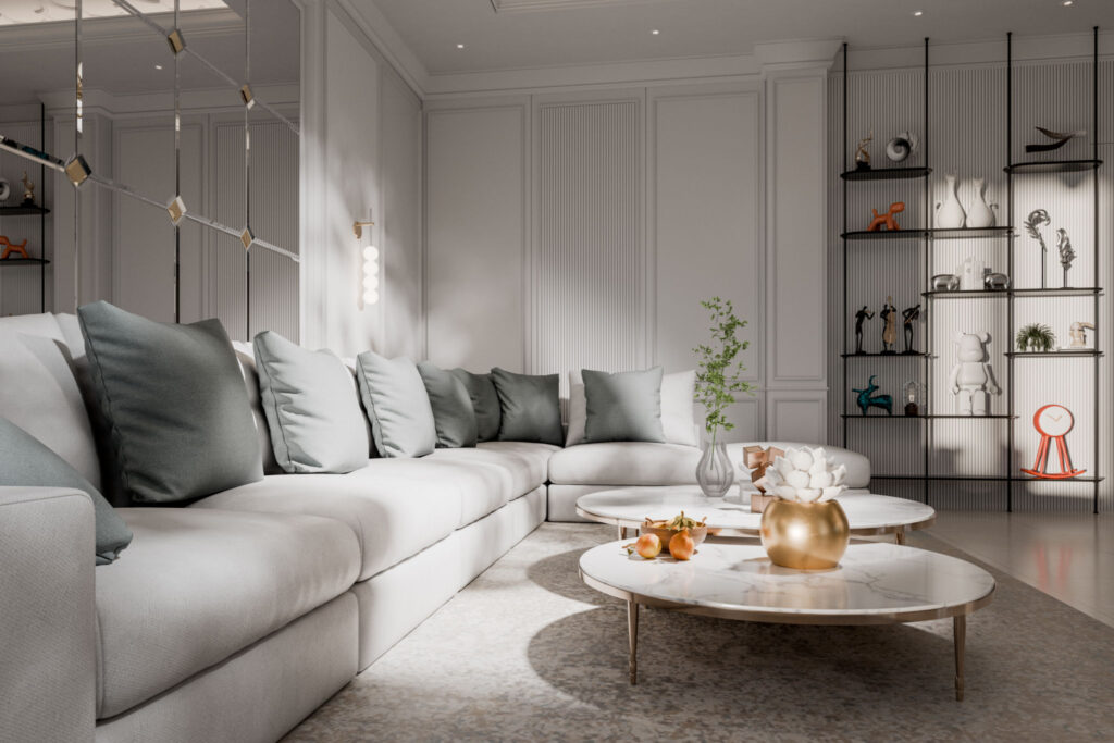living room interior. 3d generated image.