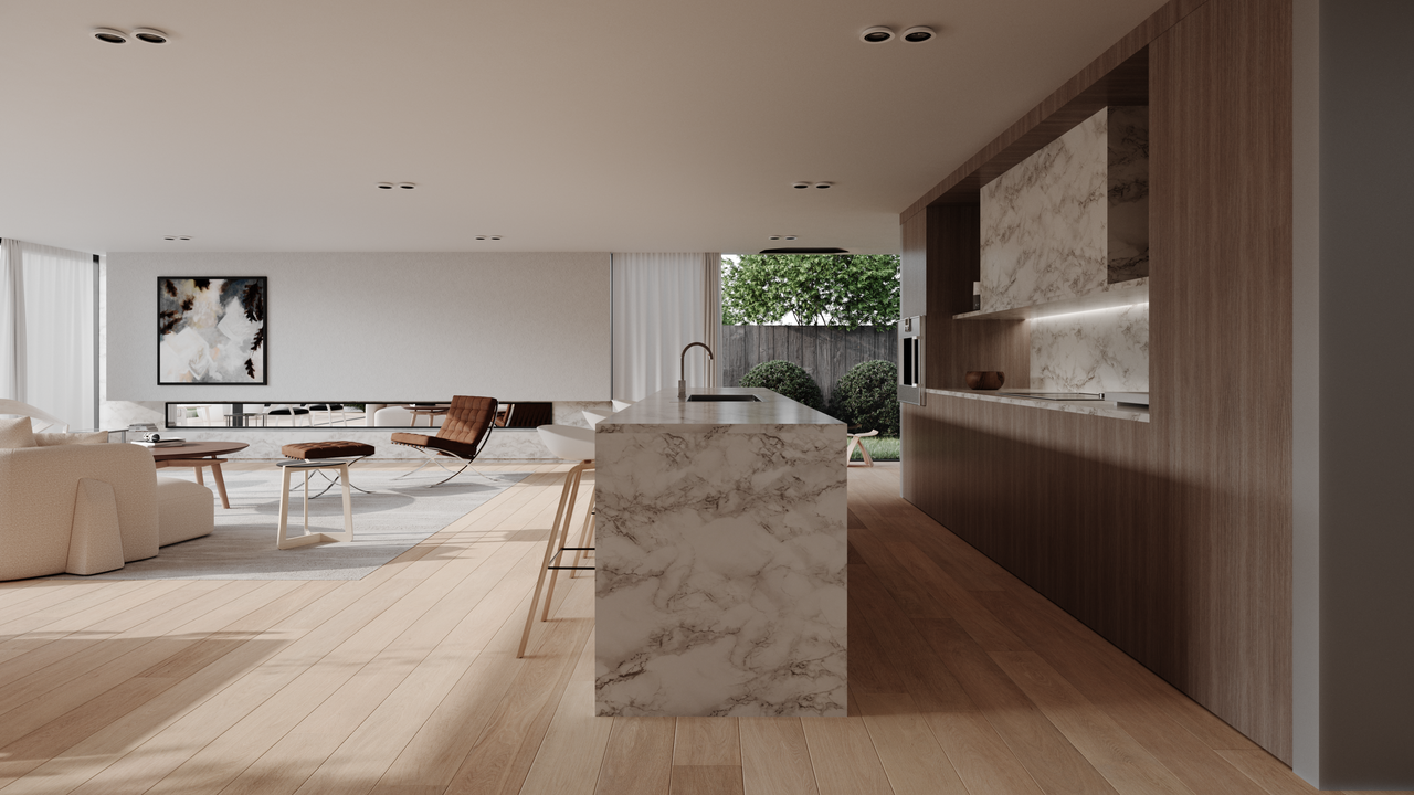 services-03 Stylish modern kitchen and living room with marble countertops and open design.